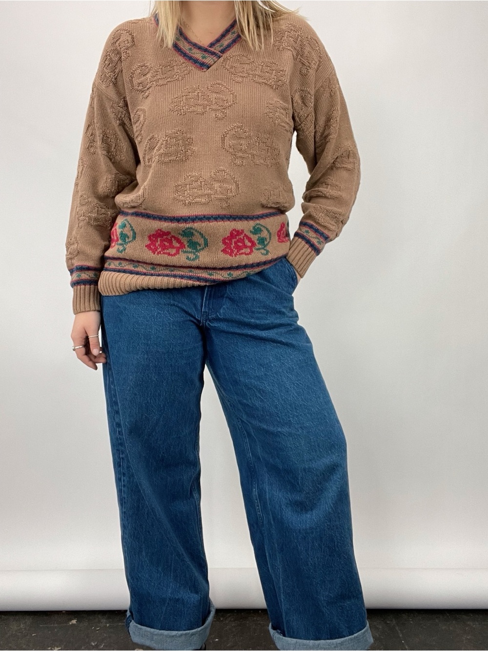 Vintage Doncaster Sport Brown Patterned V-Neck Sweater